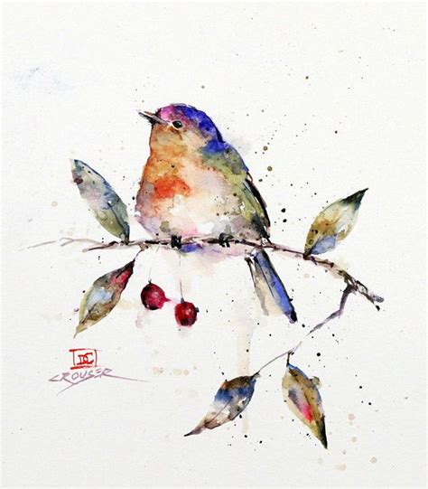 Bird And Berries Original Watercolor Painting By Dean Crouser