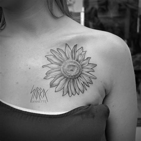 Black And Grey Sunflower Chest Tattoo By Sarra Lynnette Chest Tattoos