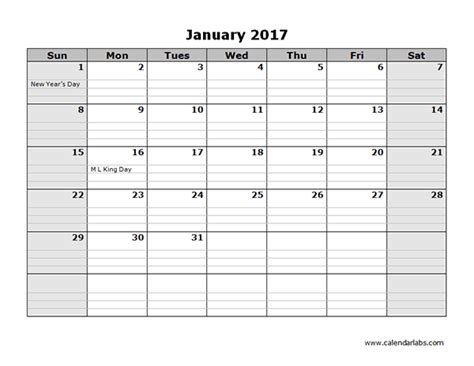 2017 Monthly Calendar Template 08 Free Printable Templates