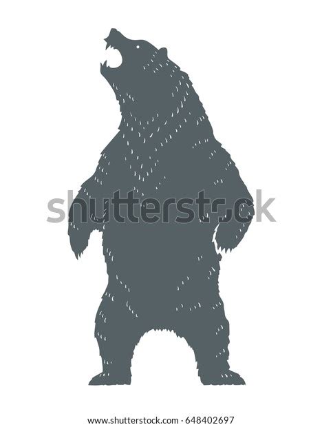 Standing Roaring Bear Silhouette Monochrome Vector Stock Vector