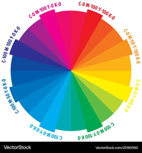24 Parts Color Wheel With Numbers Cmyk Amount Vector Image