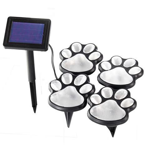 4pc Solar Powered Led Dog Paw Print Garden Walkway Lights Solar