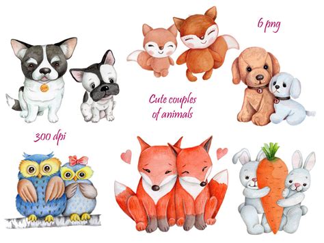 Cute Couples Of Animals Watercolor By Teddy Bears And Their Friends
