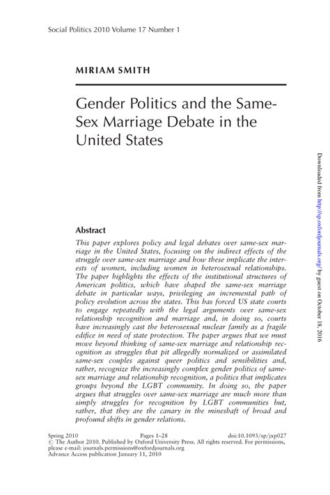 Pdf Gender Politics And The Same Sex Marriage Debate In The United States