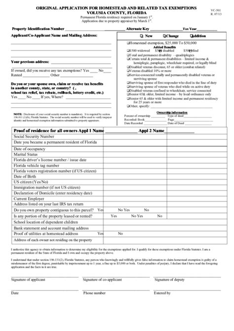 Fillable Original Application For Homestead And Related Tax Exemptions