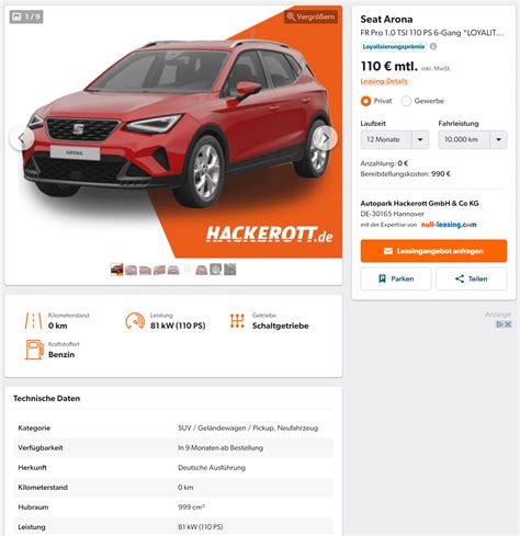 Seat Arona Im Leasing F R Euro Im Monat Brutto Ntv Autoleasing