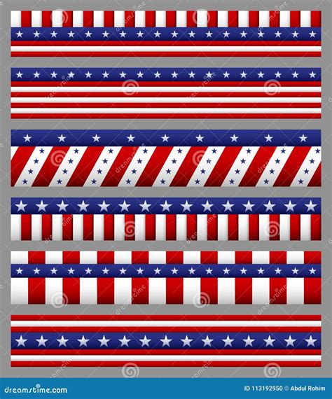 Set Of American Flag With Stars And Stripes Patterns Usa Independence