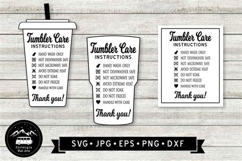 Tumbler Care Instructions Svg Designs Resizable Tumbler Care Cards Svg Tumbler Cup