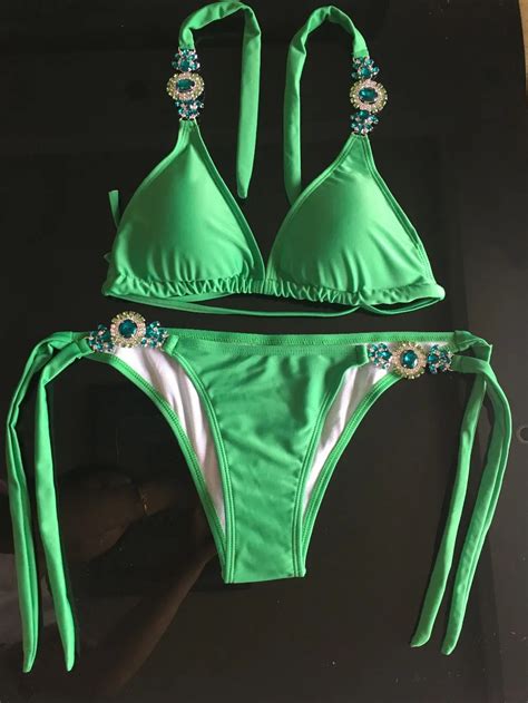Free Shipping Sexy Women Crystal Bikini Rhinestone Swimwear Female Brazilian Biquini Micro