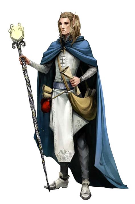 Male Elf Wizard With Staff And Blue Cloak Pathfinder Pfrpg Dnd Dandd