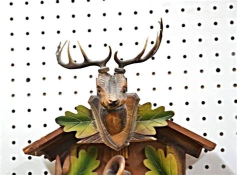German Black Forest Cuckoo Hunter Clock Painted Carved Wood Etsy