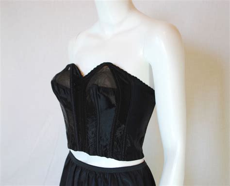 1950s black satin longline strapless bra 36 b lady marlene caprice rayon by intimateretreat on