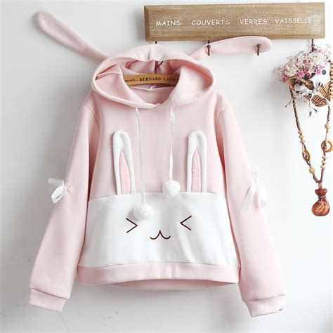 Pink Bunny Ear Hoodie Fleece Pullover Se10852 In 2021 Kawaii Fashion