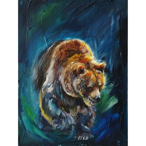 Grizzly Bear Original Acrylic Painting Bear Artwork Brown Etsy
