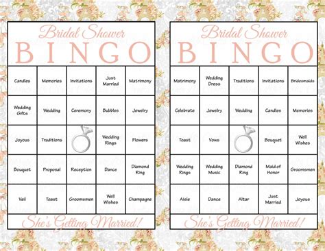 60 Bridal Bingo Cards Bridal Shower Bingo Game Prefilled Etsy