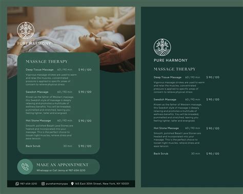 Massage Spa Price List Flyer Template Canva Rate Card Spa