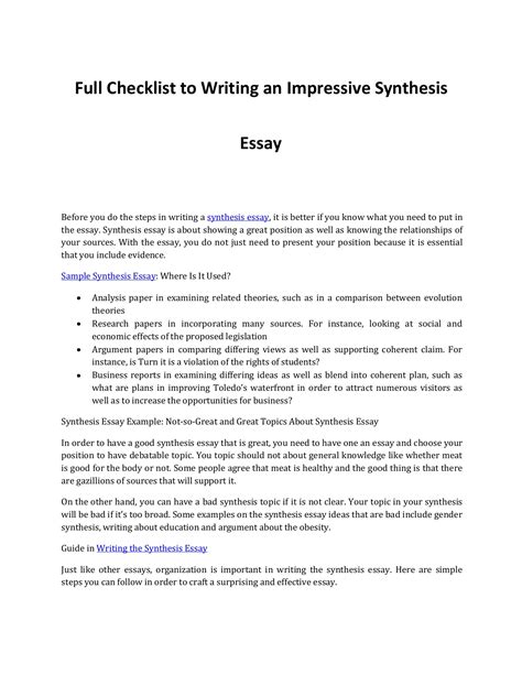 What Is A Synthesis Essay Example