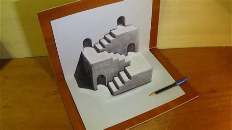 Trick Art 3d Drawing How To Draw 3d Stairs Illusion On Paper Youtube