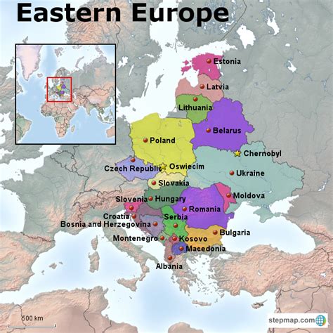 Stepmap Eastern Europe Physical And Political Map Landkarte Für Europe