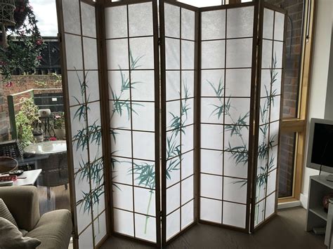 Beautiful 5 Panel Japanese Style Shoji Bamboo Screen Room Divider