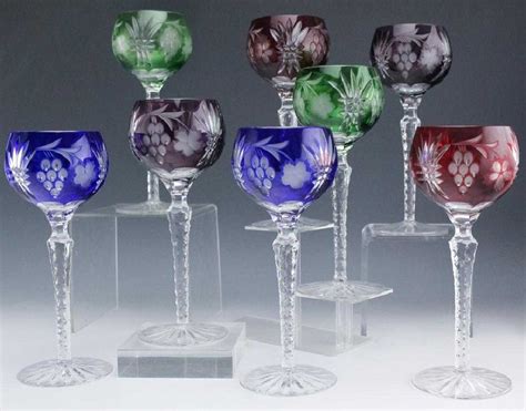 Set 8 Czech Bohemian Cut Crystal Wine Goblet Glass
