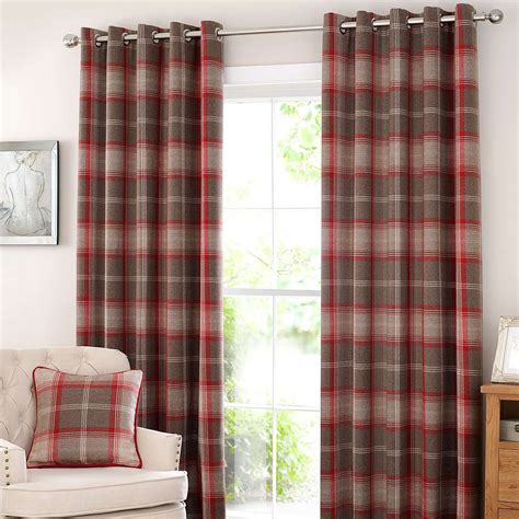 Red Highland Check Lined Eyelet Curtain Collection Tartan Curtains