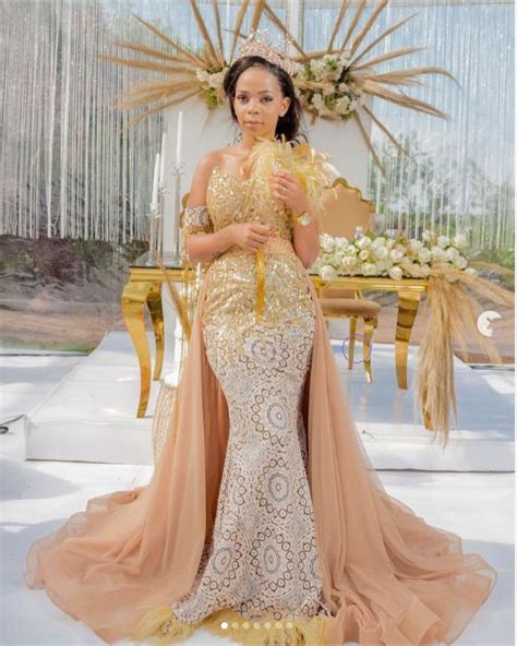 Cream And Gold Shweshwe Wedding Dress 2022 African Traditional Dresses African Traditional