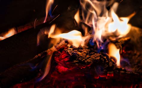 Download Wallpaper 3840x2400 Firewood Flame Bonfire Fire Dark 4k