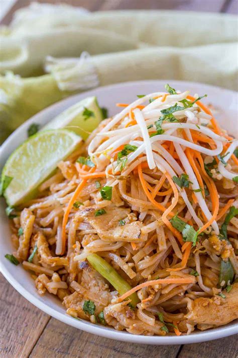 Divide noodles and chicken between 6 bowls, top with sauteed vegetables, bean sprouts, chopped peanuts (or you can toss everything together to hide the vegetables so your family members don't push them aside!) and the directions there are very clear. Chicken Pad Thai - Dinner, then Dessert