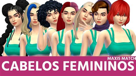 The Sims 4 Pack De Cabelos Femininos Maxis Match Youtube