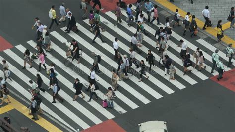 Busy Pedestrian Street Crossing From Above Shibuya Tokyo Japan Stock