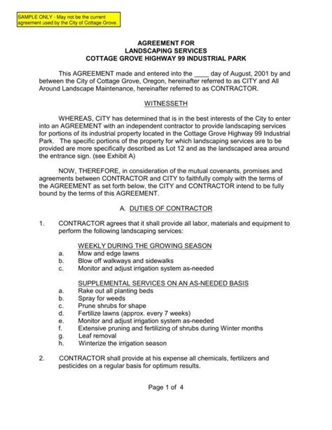 Landscape Maintenance Contract Template