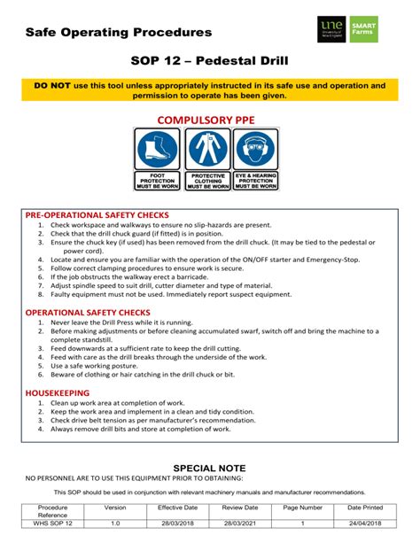 Safe Operating Procedures 12 Pedestal Drill