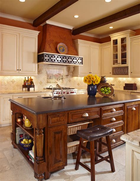 Beautiful Brushed Cambrian Black Granite Island Traditional Kitchen