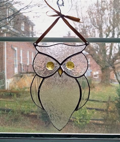 Stained Glass Owl Suncatcher Horned Owl Garden Art Owl Image 0 Modern