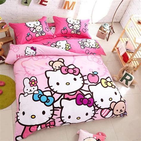 Layenjoy cats duvet cover set twin size, 100% cotton bedding, cartoon cat animal print on white, 1 reversible comforter cover. Cute For Hello Kitty Bedding Duvet Quilt Cover Bedding Set ...