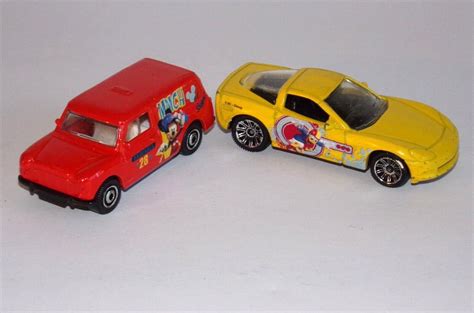 Disney Matchbox Cars Yellow Corvette Red Mini Van Mickey Donald 2011