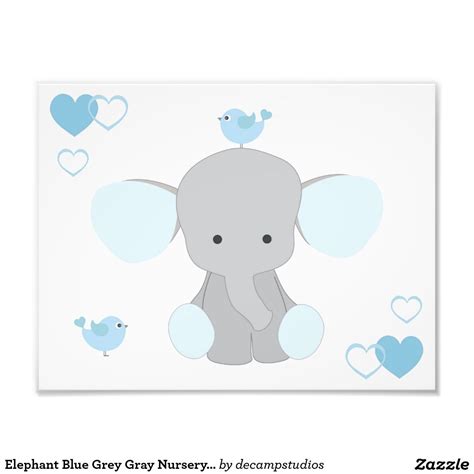 Elephant Blue Grey Gray Nursery Baby Boy Wall Art Photo Print Elephant