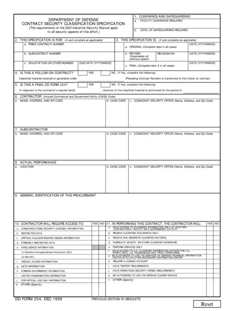 Blank Dd Form 254 May 2019 Fill Online Printable Fillable Blank