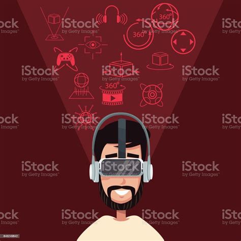 Bearded Young Man Virtual Reality Wearing Goggle Stock Illustration Download Image Now