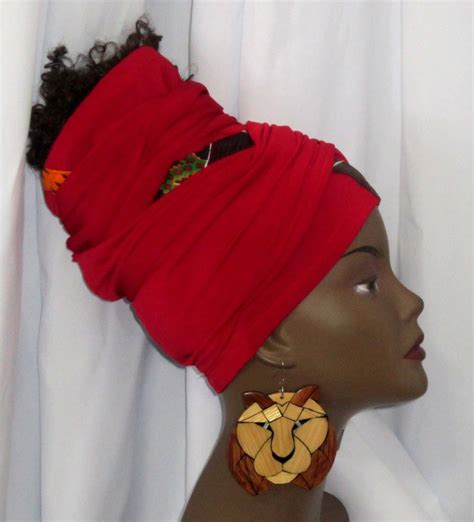 Red Tube Wrap With African Print Trim For Locs Braids Etsy