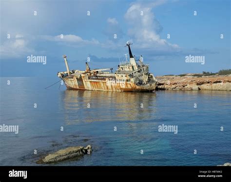 Abandoned Cargo Ship Edro 3 Lies Grounded On Rocks Off The Coast Near