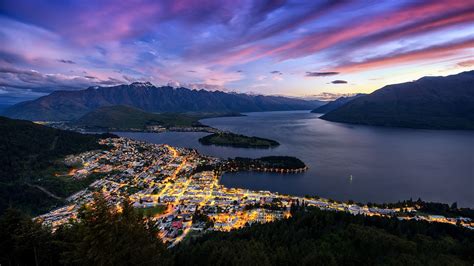 Cityscapes Mountains Sky Clouds Lakes New Zealand Lights Nature