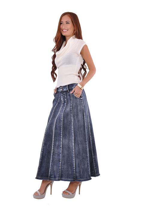 Style J Blue Waterfall Long Denim Skirt Long Denim Skirt Stylish Skirts Skirts