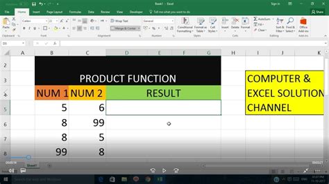 Product Formula In Excel Youtube
