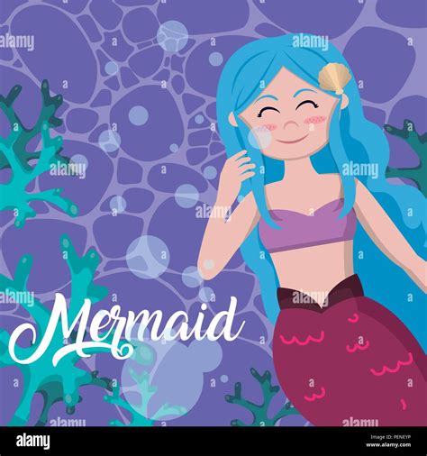 Hermosa Sirena Dibujos Animados Imagen Vector De Stock Alamy