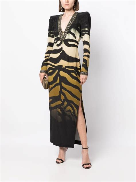 Camilla Padded Shoulder Tiger Print Dress Farfetch