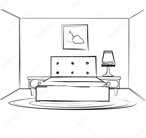 Linear Sketch Of An Interior Room Plan Sketch Line Bedrooms Vector