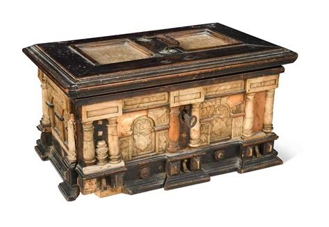 A Flemish Ebonised And Alabaster Casket 17th Century Malines In