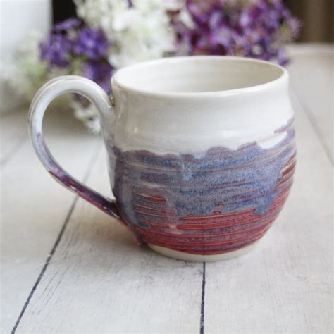 Andover Pottery — Pink And Purple And White Handmade Mug Stoneware